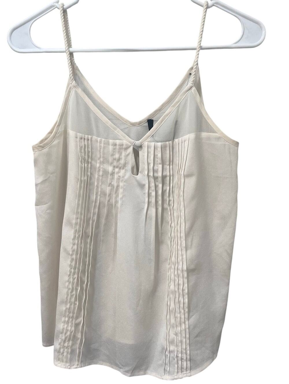 Kensie Cami Tank Pintuck Pleated Keyhole Neckline Ivory Sz Small